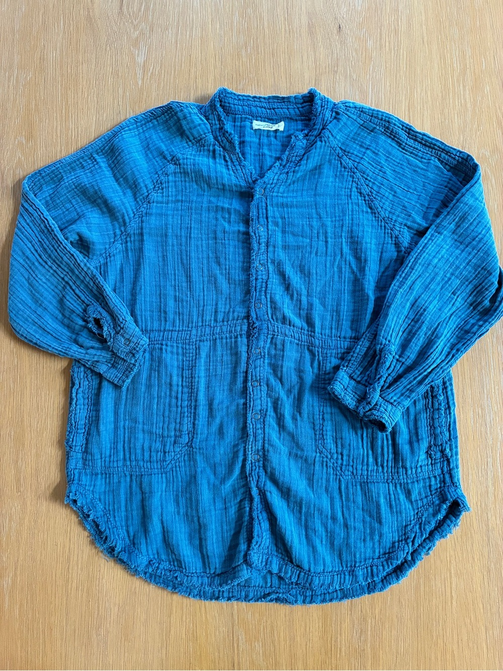 Natural Life-Blue-Cotton-Gauze-Button Down-Blouse-Cottagecore-Farmhouse-Fall-S